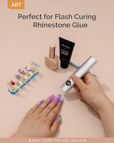 Image of MelodySusie Handheld Cordless UV Nail Lamp with LCD Display & Optical Lens, P-Art01G Rechargeable Mini UV LED Light Flash Cures All Soft Gels, Especially Rhinestone Glue & Liner Gel Silver