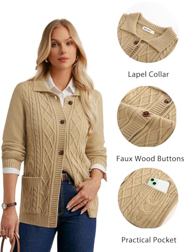 GRACE KARIN Women's Fall Long Sleeve Cable Knit Sweater Blazer Button Up Warm Chunky Cardigan Sweaters for Women Trendy2