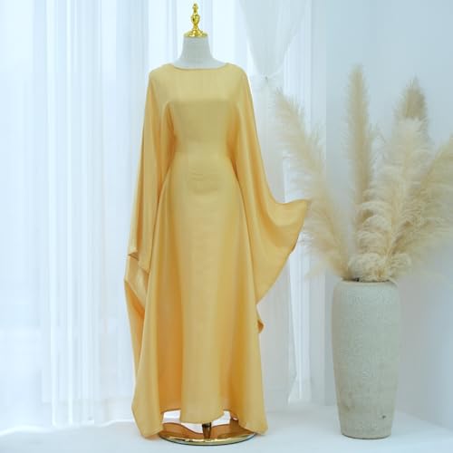 Image of Women Abaya Dress Ramadan Eid Summer Satin Islam Muslim Batwing Sleeve Maxi Dress Kaftan Robe Ramadan Clothes