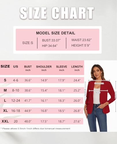 Women's Casual Single Button Front Blazer Ruched 3/4 Sleeve Notched Lapel Office Lightweight Blazers with Pockets3