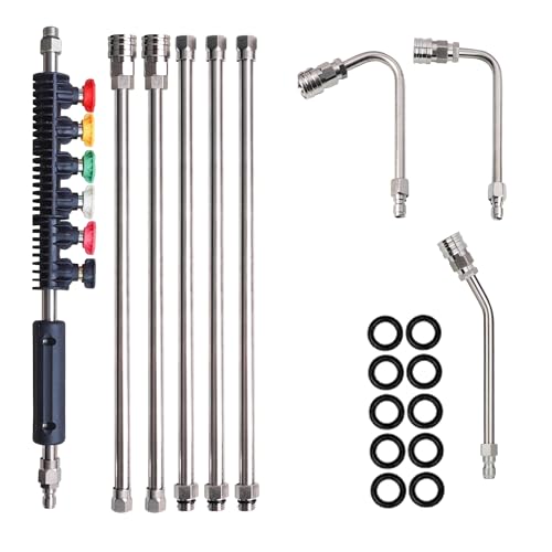 Hourleey 9 Pack Pressure Washer Extension Wand Upgrade Power Washer Lance with 6 Nozzle Tips, 30°,90°,120° Curved Rod, 1/4