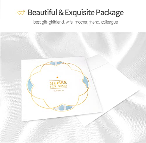 Meisee Pure Natural Mulberry Silk Scarfs Women Small Square Scarf 21" X 21" Breathable Lightweight Neckerchief Printed Headscarf (Blue And White + Green Edge) #TOP5