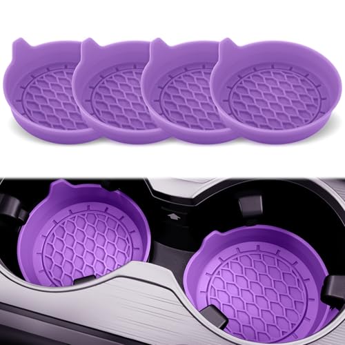 Image of SINGARO Car Cup Holder Coaster, Silicone Cup Holder Insert, Universal Non-Slip Cup Holders, Car Accessories Interior for Women and Man 4 Pack Light Purple