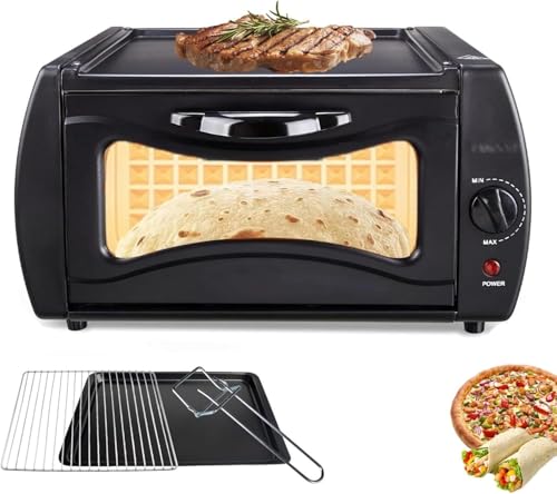 Image of Electric Pizza Maker & Roti Maker with Grill Plate, Multi-Function Countertop Oven, Non-Stick Baking Surface, Adjustable Temperature Control, Compact Indoor Grill for Pizza, Chapati & Sandwich