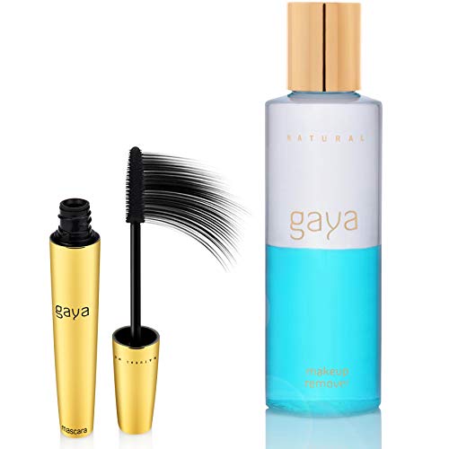 Vegan Black Mascara and Makeup Remover Kit for Sensitive Eyes - Professional Cruelty Free Buildable Lash Volume and Length with Waterproof Eye Makeup Facial Cleanser