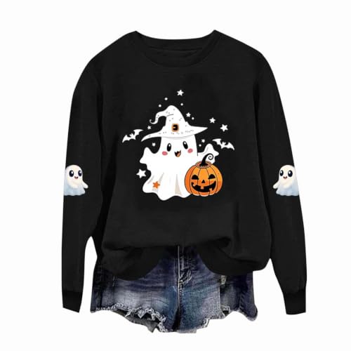 Girls Pink Ghost Witch Hat Pumpkin Halloween Crewneck Sweatshirt Pullover - image 5