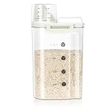 TBMax Rice Container, High Transparency PET Airtight Food Storage Container 2.64 Qt/4 Lbs, Kitchen Pantry Cereal Storage Container with Measuring Cup, Small Pet Cat Dog Food Container Dispenser -Beige