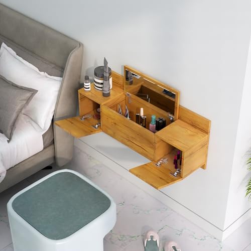 Image of Bniture Engineered Wood Wall Mount Dressing Table with 2 Door, Mirror and Huge Storage Space | Wall Mount Vanity (Giant Wood, HXDR109)