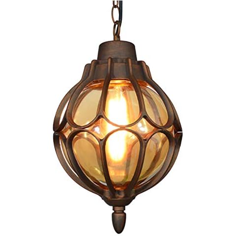 Vintage Pendant Light Industrial Aluminum Glass Ball Chandelier Height Adjustable Pendant Lamps Restaurant Villa Porch Corridor Lighting Outdoor Waterproof Ceiling Attic Hanging Lamp, Bronze 22.5 cm Cover