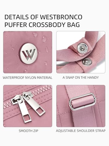 Image of WESTBRONCO Small Puffer Crossbody Bags for Women, Mini Puffy Quilted Gym Bag Lightweight Tote Bag with Zipper Compartments