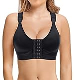 Bafully Postoperativer Halt Sport BH für Damen Vorderverschluss Racerback Abnehmbar Gepolsterter BH (Schwarz, L)