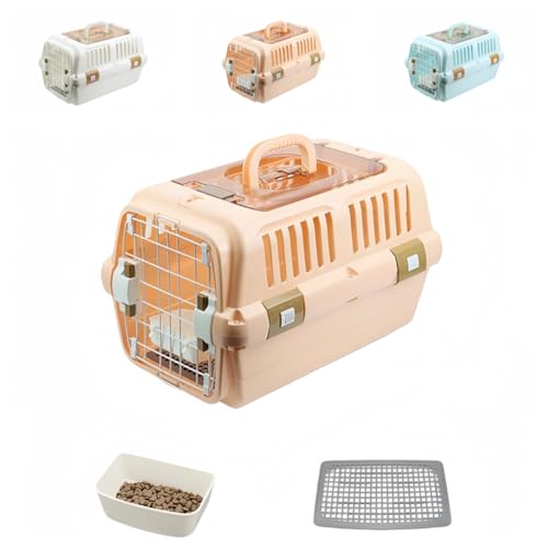 SJGEIDM ドライブペットキャリー クレート 小型犬用 天窓付き ツードア 猫 犬 小動物 ペット ゲージ ハード 取っ手付き 室内用ハウス 大きめ 持ち運び 航空輸送ボックス 旅行 通院 防災 簡単組立 犬 ケース (大型サイズ+吊り下げ用ボウル+尿