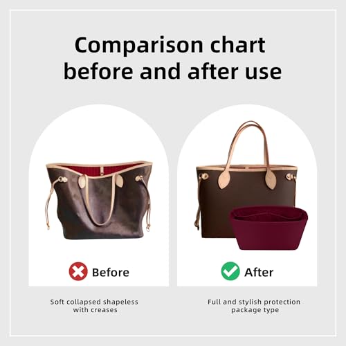 Image of DGAZ Purse Organizer Insert Fits Neverfullbag BB /PM /MM /GM,Silk Bag Organizer,Luxury Handbag & Tote Shaper(Rouge H,BB)