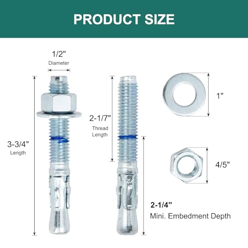 1234 x 3-3434 concrete anchors 50 pack 12 inch wedge anchors bolts zinc plated