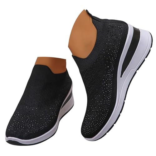 Zapatillas de calcetín con cuña oculta para mujer, estilo con strass para paseos y fiestas