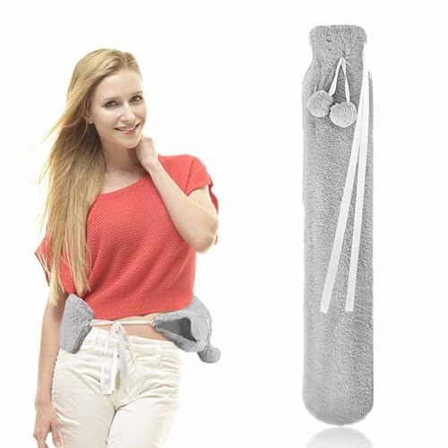 Soft Plush Hot Water Bottle Cover, 72cm Long Heat-Retaining Wrap (Gray)