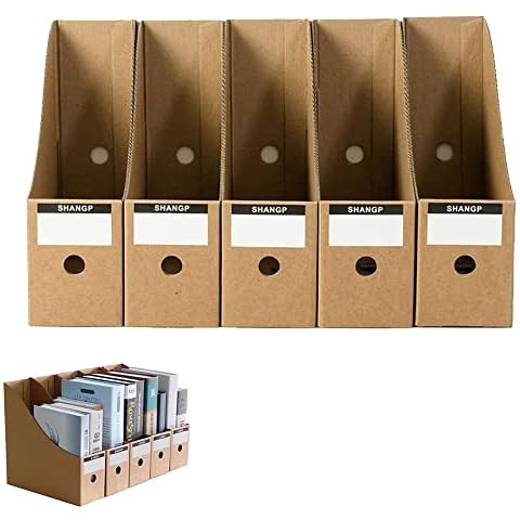 WDDY 5Pcs File Magazine Rack, Cardboard Magazine Holder, Kraft Paper Desktop Storage Box, Document Storage File Divider, Vertical Folder Organizer, for Home & Office Stationery Storage Box Cover