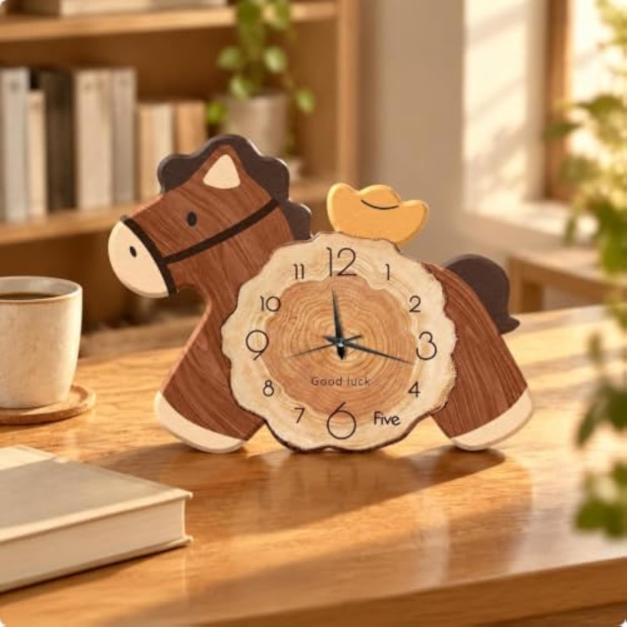 Powered Desktop Analog Clock, Decorative Horse-Shaped Clock