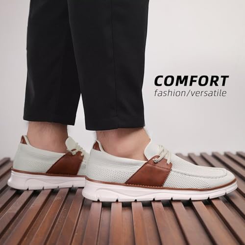 Image of Mens Casual Slip in Boat Shoes Fashion Lightweight Slip On Loafers Walking Beach Sneakers Work Mesh Oxfords Soft Sole