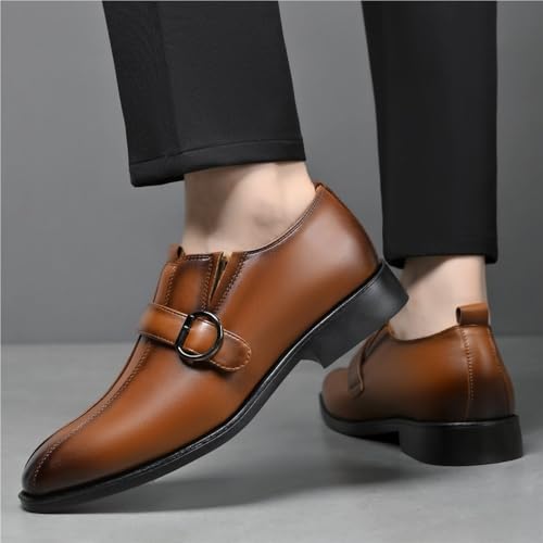 Men's Leather Slip On Dress Shoes Men Cap Toe Business Oxford Shoes Men Brown Elegant Shoes British Gentleman Style Monk Shoes4