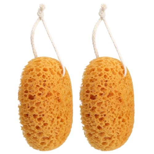 TIESOME Lot de 2 éponges de bain naturelles pour la douche - 15,5 cm - Éponge en nid d'abeille avec cordon de serrage - Ultra douce - Accessoire de douche...