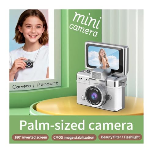 Cámara Compacta Retro Mini con Pantalla Desplegable y Flash Selfie Rosa miniatura 4