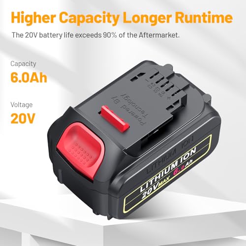 Image of Futurebatt 20V Lithium Ion Battery Replacement for Dewalt 20V Max 6.0Ah Compatible with Dewalt Batteries DCB205 DCB206 DCB207 DCB204 DCB201 DCB200 DCD DCF DCG Series Cordless Power Tools (1 Pack)