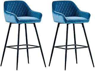 AINPECCA Bar stools Set of 2 Teal Velvet Fabric Upholstered Seat with Backrest & Armrest Black Metal Legs Counter Breakfast Chairs Kitchen