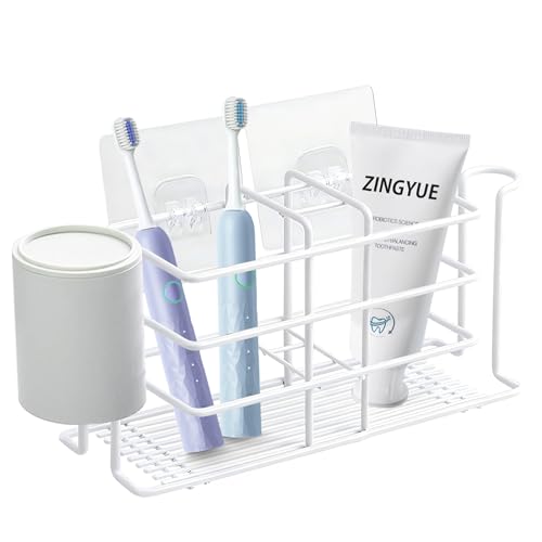 歯ブラシスタンド 置き型 歯ブラシ立て 歯磨き粉 歯ブラシホルダー 多機能 5スロット スタンド 2杯歯ブラシコップスタンド 収納 バスルーム オーガナイザー 歯ブラシ/歯磨き粉/洗顔器/コーム用