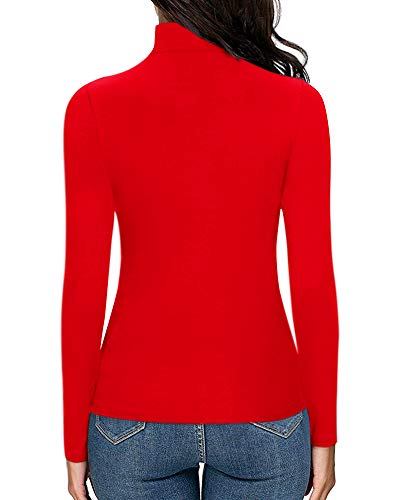 Image of MANGOPOP Women's Slim Fit Long Sleeve Mock Turtleneck Top Tunic T Shirt (Long Sleeve (Red), X-Small)