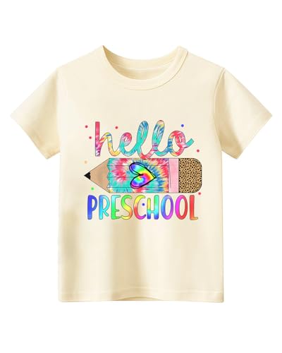 Image of First Day of Preschool Shirt Pre K Shirts for Girls Boys Toddler Kids 1st Day of Kindergarten Gift Cotton Tee 2T-7Y