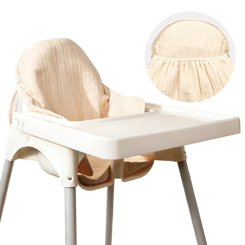 Lomgwumy for IKEA High Chair Cushion for Antilop Cushion with High Chair Handy Pocket Pouch for IKEA Antilop Highchair Cotton Soft Baby Sitting More Comfortable (Beige)