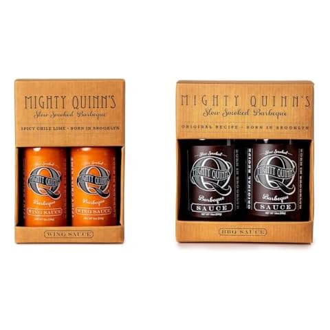 Mighty Quinn's Slow Smoked Barbecue Sauce (19oz, 2 Pack) and Spicy Chicken Wing Sauce (8oz, 2 Pack) | Gluten-Free, No High Fructose Corn Syrup, Housemade | Great for all Proteins and Veggies Cover