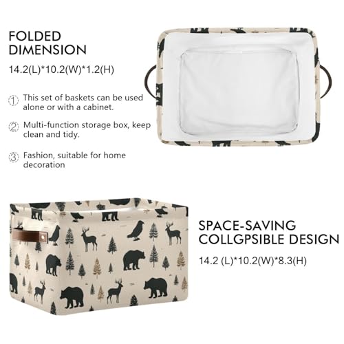 Image of Aslsiy Storage Basket Forest Animals Bear Deer Eagle (4) Nursery Bins Baby Canvas Box Clothes Shelf Basket Laundry Hampers 2 Pcs