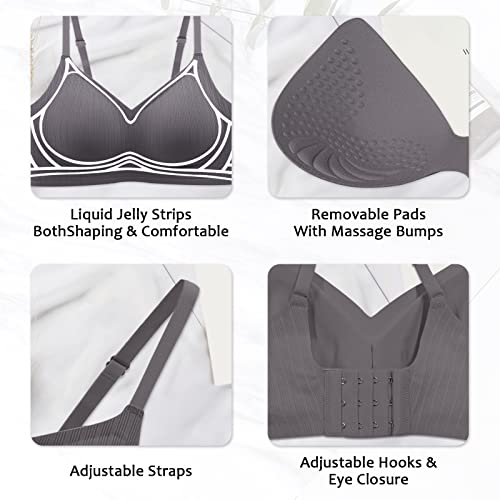 Woweny Push Up Bras For Women Padded Bra No Underwire Wireless Jelly Strip Soft Support Comfortable Seamless Bralette (Gray, X-Lage) #TOP3