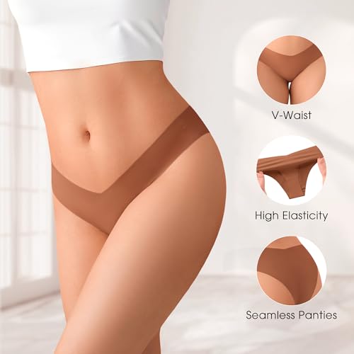 Image of DEANGELMON Women Seamless Bikini Cheeky Underwear Invisible No Show Panties V-Waist Hipster Ladies Soft Stretch Multi Pack