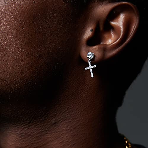 Trumium Cross Earrings For Men Women 925 Sterling Silver Hypoallergenic Silver Stud Earrings White Cubic Zirconia Cz Dangle Earrings #TOP4