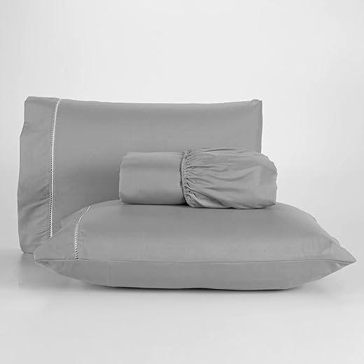 Jogo de Lençol 400 Fios Poliéster Cinza