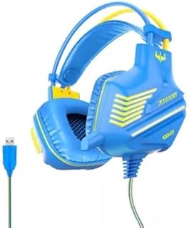 Ovleng Q12 LED Vitrual 7.1 Channel USB Gaming Headset with Noise Cancelling Microphone,3D Stereo Surround Sound, Volume Control, Compatible with PC, Mac & Consoles - Black Blue