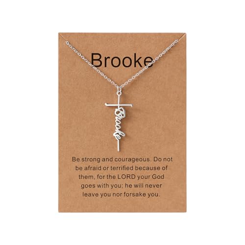 Lcherry Brooke Name Cross Necklace Personalized Custom Name Cross Necklace for Women Customized Jewelry Gift for Women