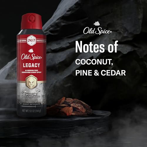 Image of Old Spice Aluminum Free Body Spray for Men, 24 /7 Signature Scent & Lasting Freshness, All-Day Odor Protection, Easy Application, Legacy with Coconut, Pine & Cedar Scent, 5.1 oz