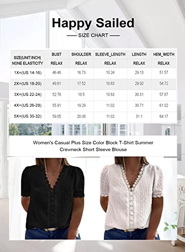 Happy Sailed Womens Plus Size V Neck Lace Crochet Tunic Tops Casual Short Sleeve Flowy Blouses Shirts,3X White #TOP5