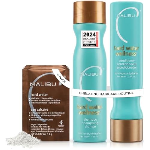 Malibu C Hard Water Wellness Remedy - Hard Water Shampoo, Conditioner & Hair Mask Packets for Removing Deposits and Impurities - Hydrating Hair Care Set (6 Ct)