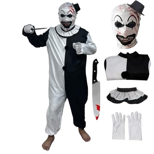 Art the Clown Costume Clown Jumpsuit Men Women Outfit Black White Bodysuit Full Set Halloween Costume With Mask