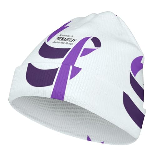 Prematurity Awareness Month Purple Ribbon Kids Beanie Hat for for Girls Boys Children Cap Winter Knitted Chemo Cancer Headwear Accessories Gifts Decoration