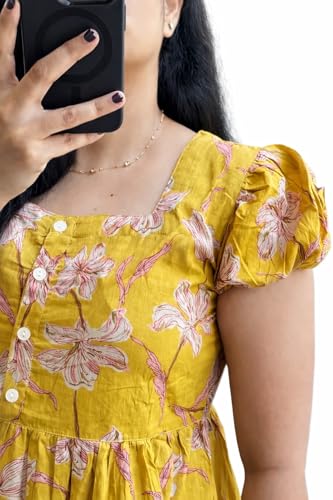 Image of Women's Rayon A-Line Midi Dress, Red and White Floral Print, Short Sleeves, Tiered Design, Round Neck, for Summer Wear