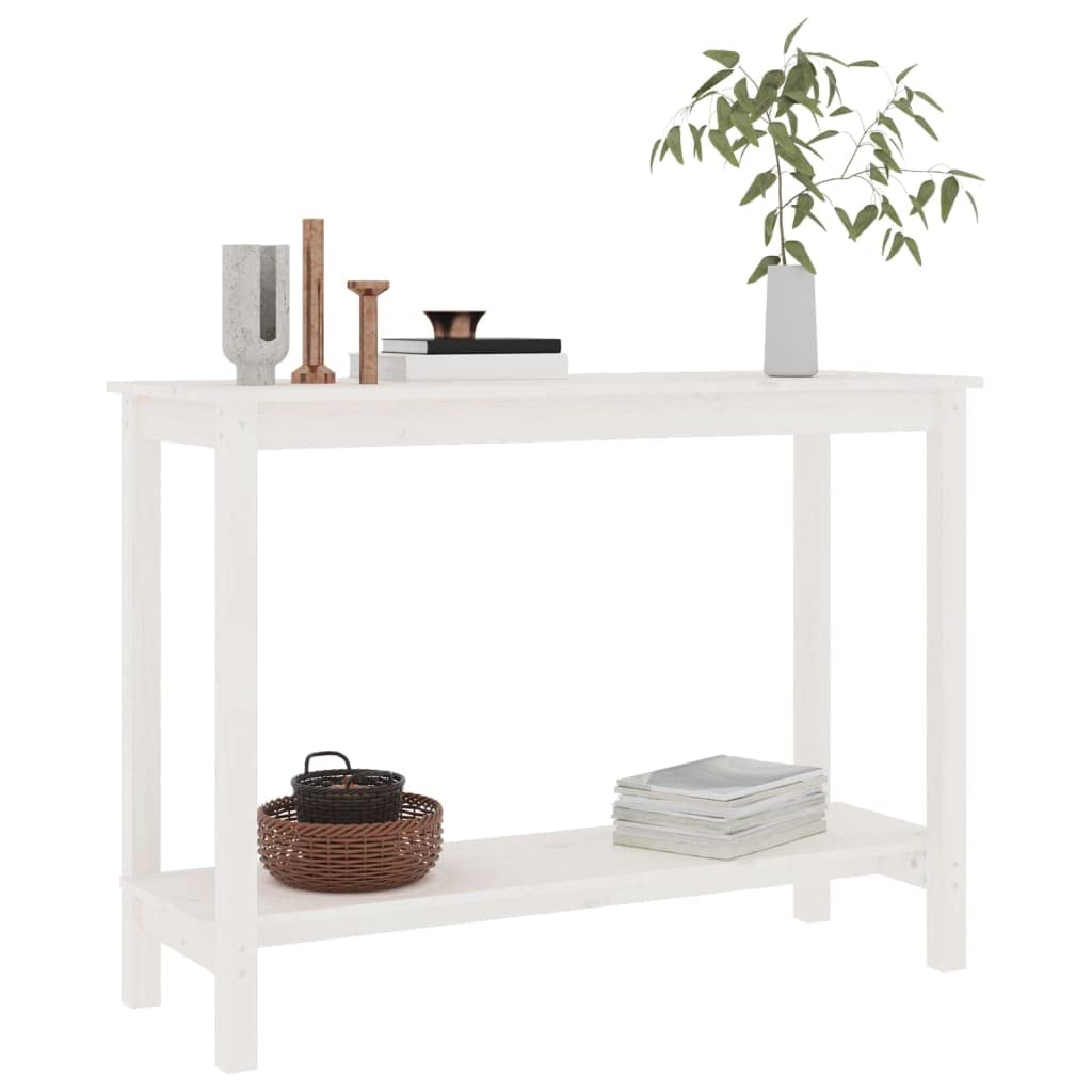 Mesa consola blanca 110 x 40 x 80 cm – Clásica mesa auxiliar de madera maciza de pino maciza, mesa de pasillo estable en estilo rústico para pasillo, salón y entrada