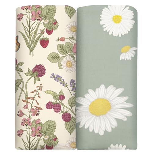 Image of BabyWhale Swaddle Blankets for Baby Girl, 2-Pack Super Soft Viscose Bamboo Cotton Muslin Swaddles Blankets (Large 47 inch x 47 inch), Floral & Little Daisy Pattern, Newborn Baby Registry