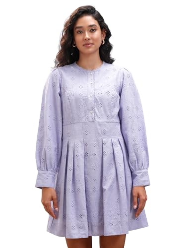 Vishudh Women Long Sleeve Round Neck Dress VVa1000084 Purple L