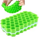 Ice Cube Trays with Lids,Bomstar 2 Pack Food Grade Silica Gel Flexible 74 Ice Trays with Spill-Resistant Removable Lid,BPA Free Ice Cube Molds for Whiskey Storage,Cocktail,Beverages